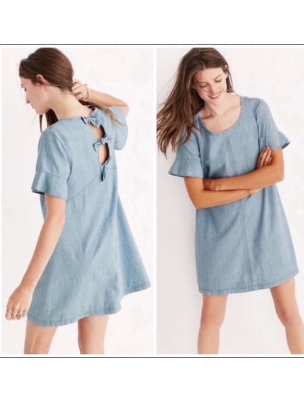 Madewell Chambray Bow Back Shift Dress Blue Size M